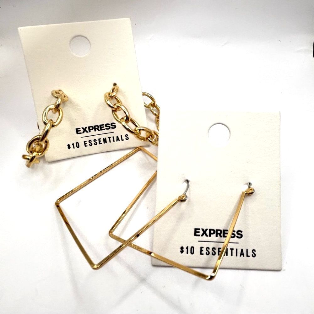 Express Gold Chain Hoop Geometric Square Hoop Earrings Set